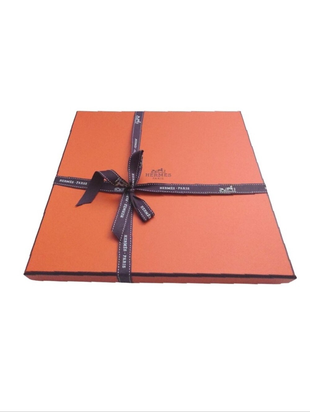 HERMES New Authentic Orange Square Scarf Gift Box with Brown Ribbon